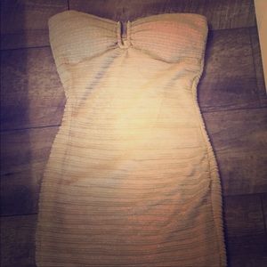 Tan and gold cocktail dress